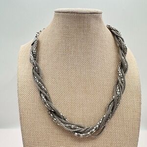 VTG 90s Charming Charlie Silver Tone Multi-Strand Braided Mesh Necklace Jewelry
